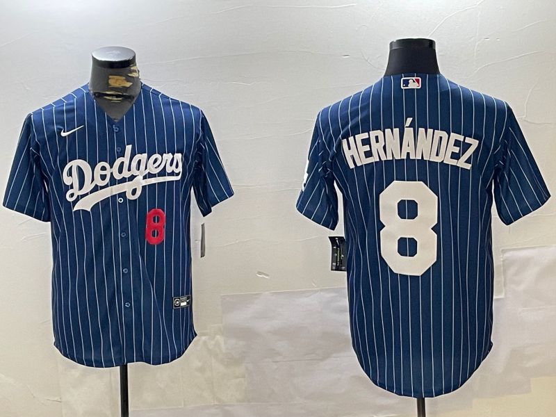 Men Los Angeles Dodgers #8 Hernandez Blue Stripe Game 2024 Nike MLB Jersey style 11204
